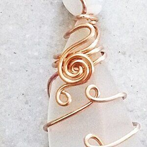Wire Wrapped Tumbled Glass & Fire Agate Pendant! Unique One-of-a-kind